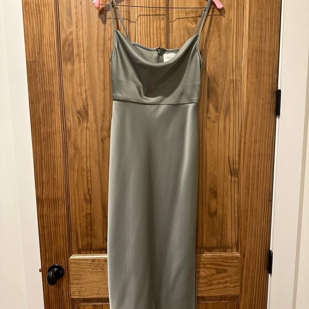 BHLDN Cali Satin Charmuese Midi Dress in Moss
